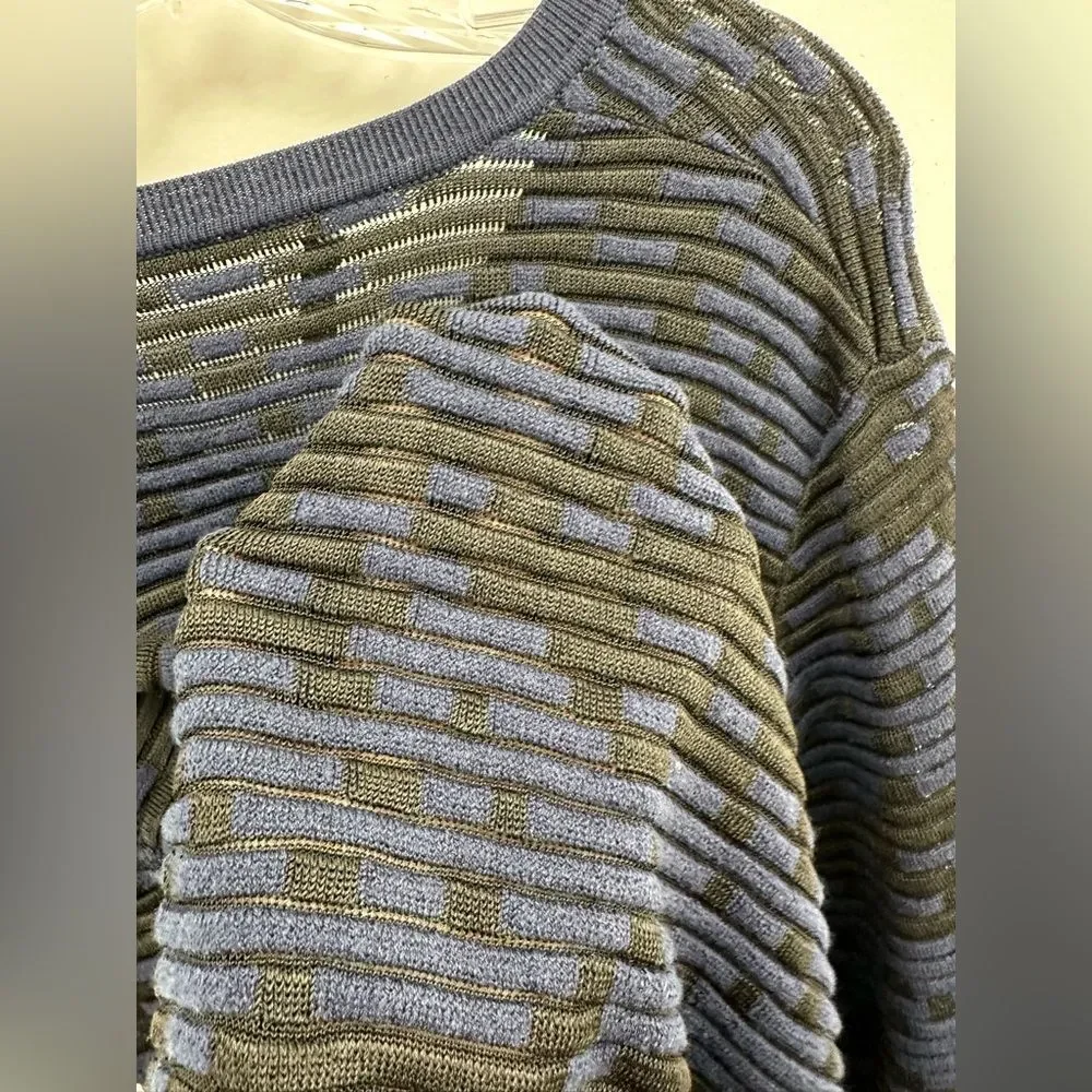 Versace Collection Blue & Black Wool Blend Mesh Knit V-neck Sweater Size M - Picture 14 of 14